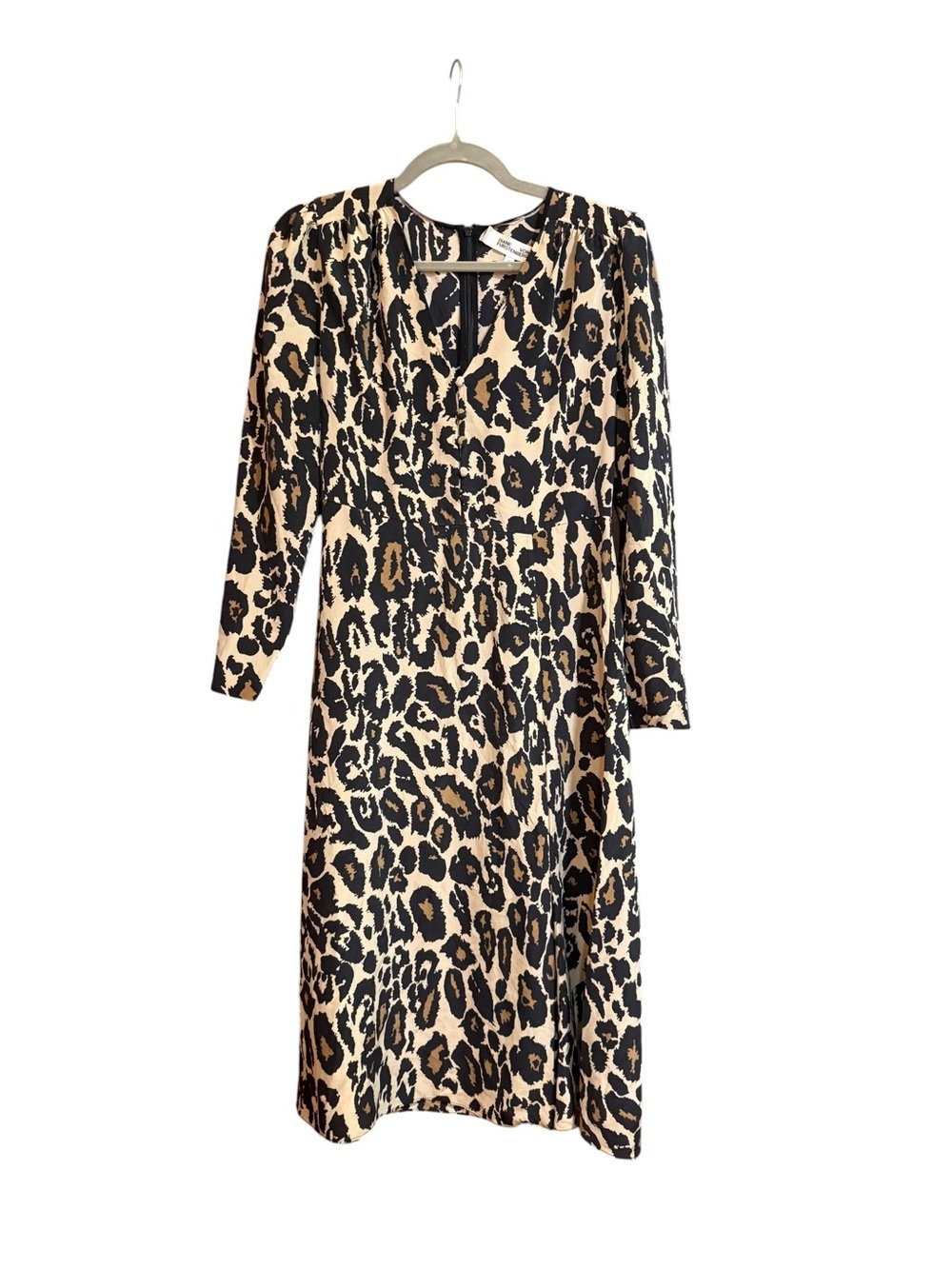 Diane von Furstenberg 100% Silk Leopard Print Midi Dress Size 8
